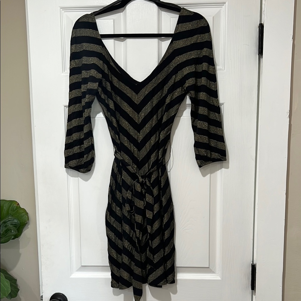 Bebe Black and Gray Bodycon Dress with Tie Front